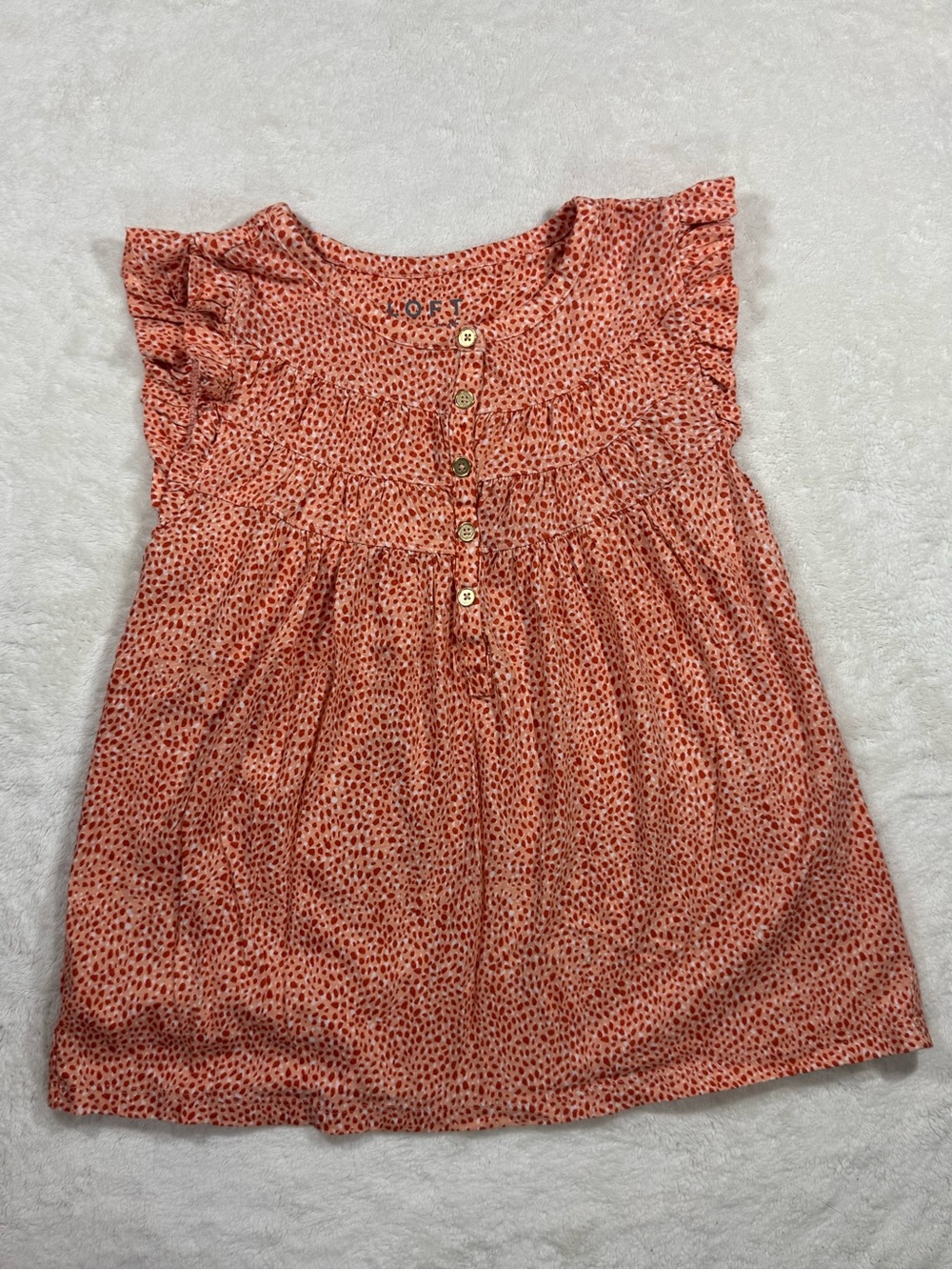 LOFT Vintage Soft Spotted Ruffle Henley Tank Top XS Orange